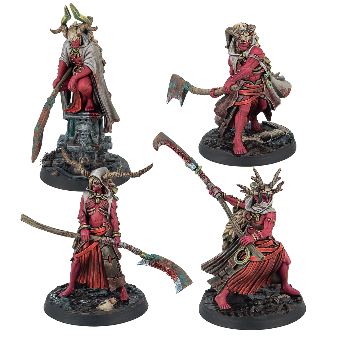 four red skinned painted miniatures