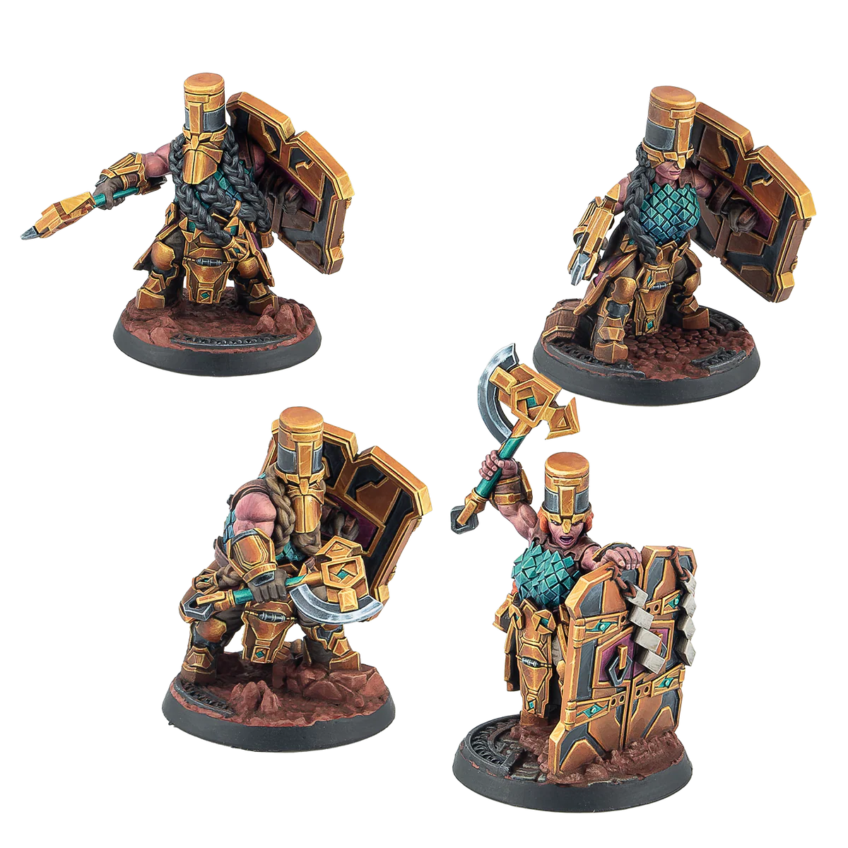 four shield bearing painted dwarves