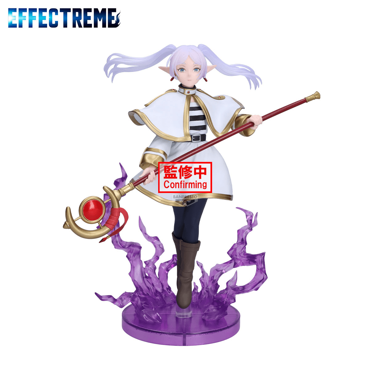 pre painted figure of elf mage frieren wielding staff and purple magical effect