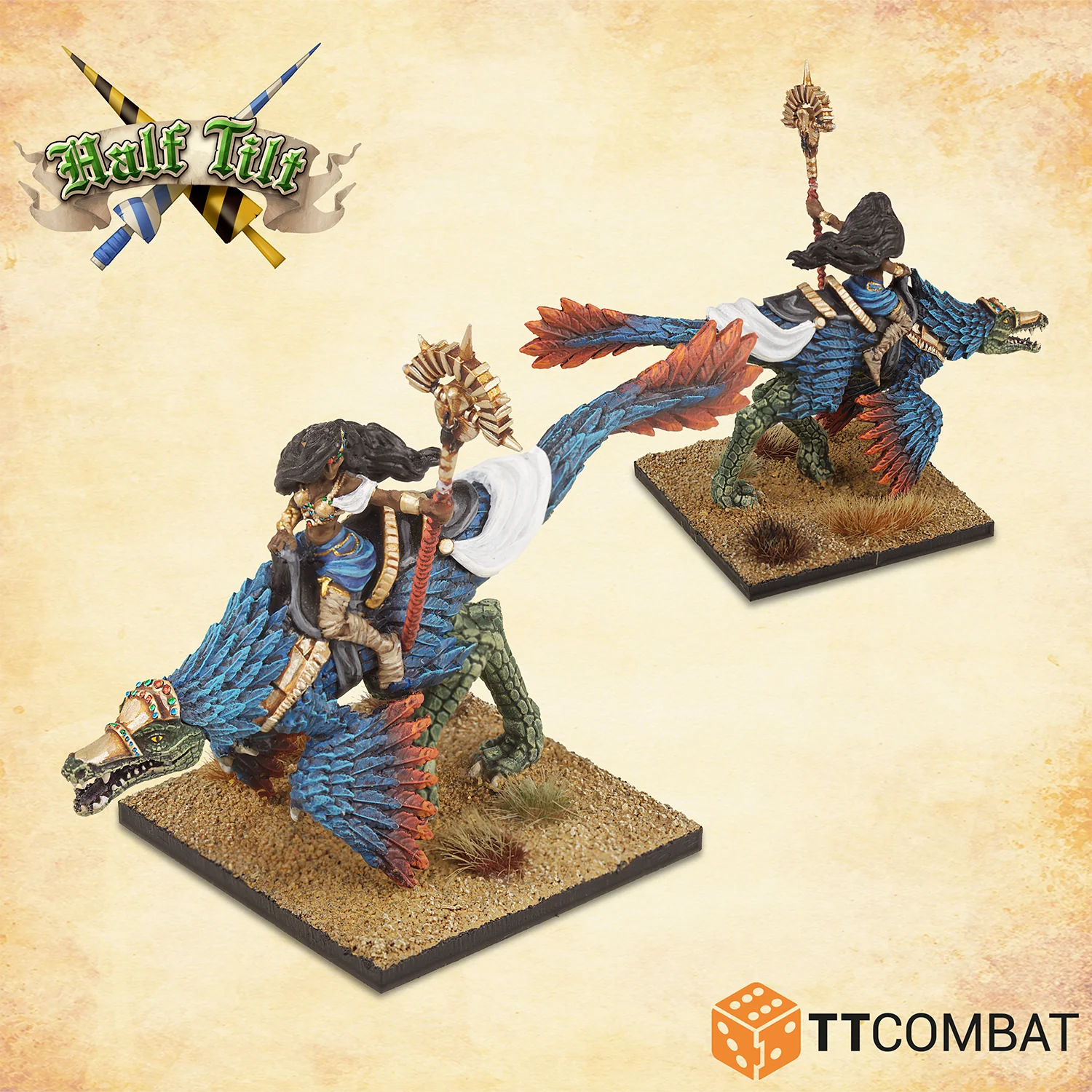 front and back view of painted kaylessa sand weaver on dinosaur miniature