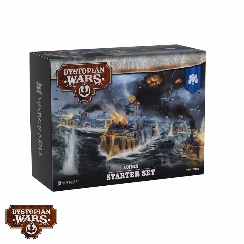 front of box featuring art of blue and gold naval fleet