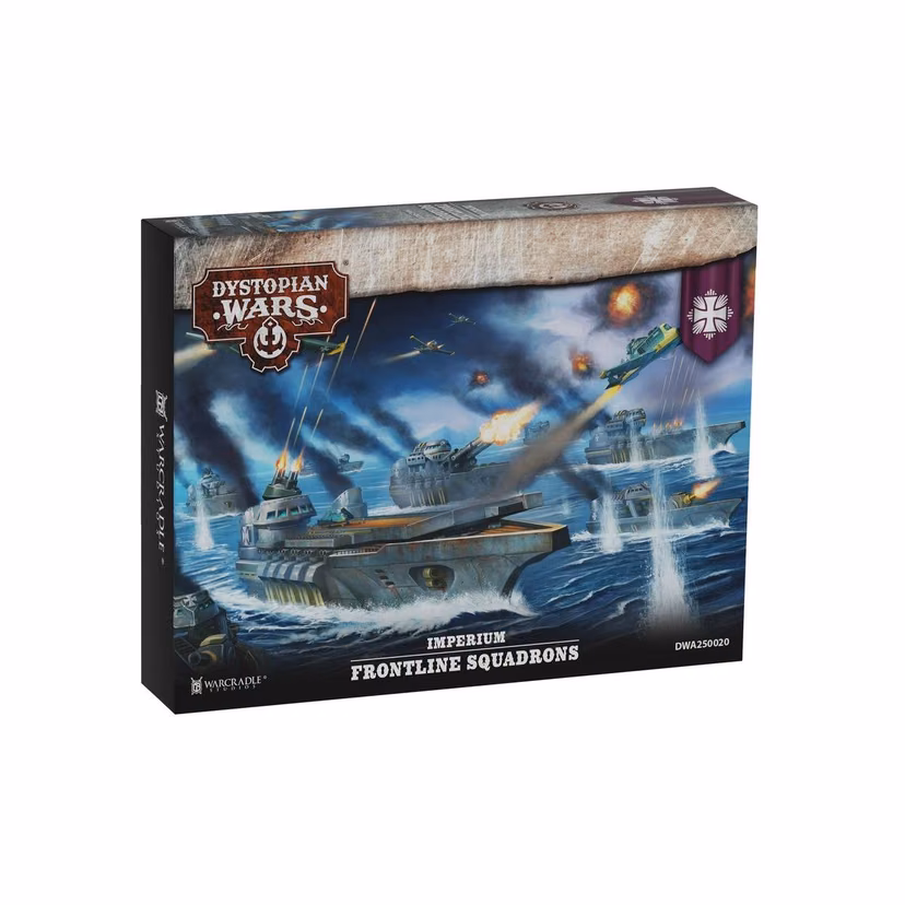 front of box featuring art of silver naval fleet with planes dogfighting overhead