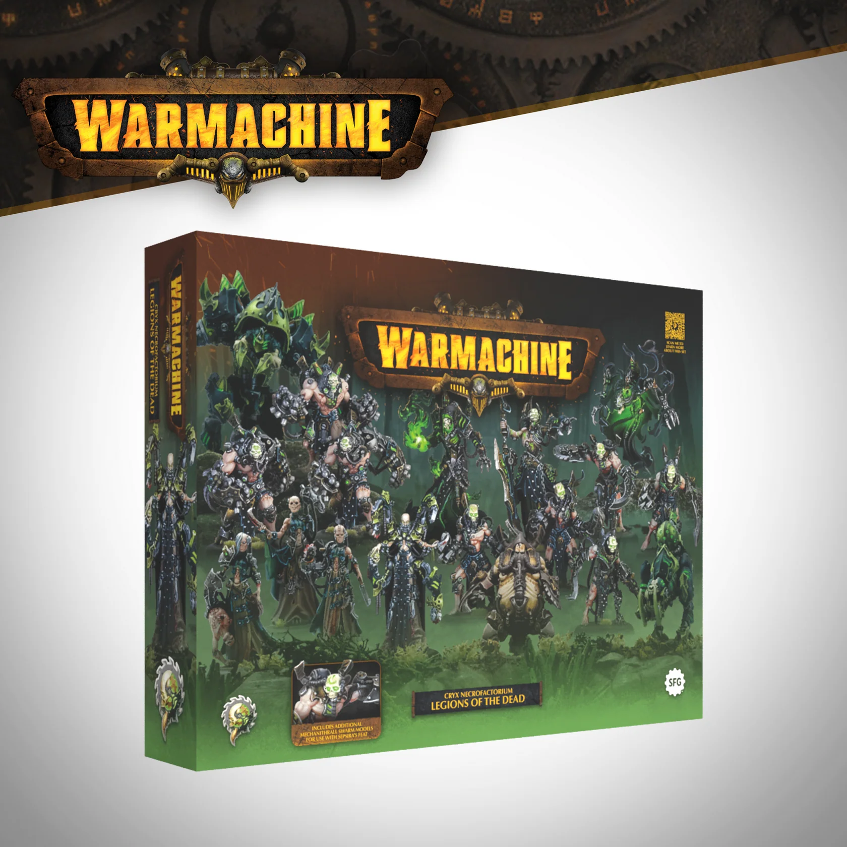 front of box featuring cyborg zombies, cyborg abominations, liches, and green robots