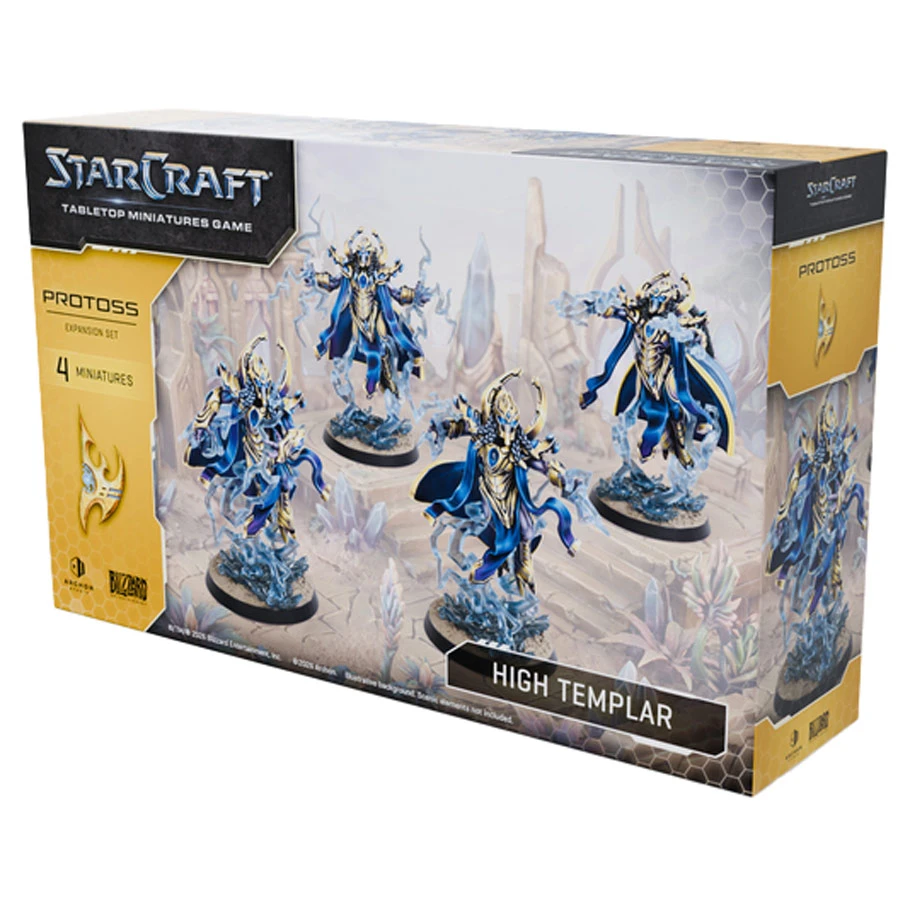 front of box featuring four floating aliens in blue and gold armor