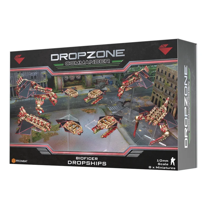 front of box featuring painted fliers in red, black, and gold