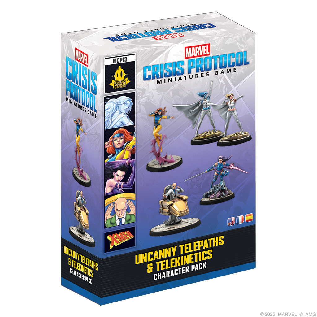 front of box featuring painted jean grey, emma frost, professor x, and psy lock