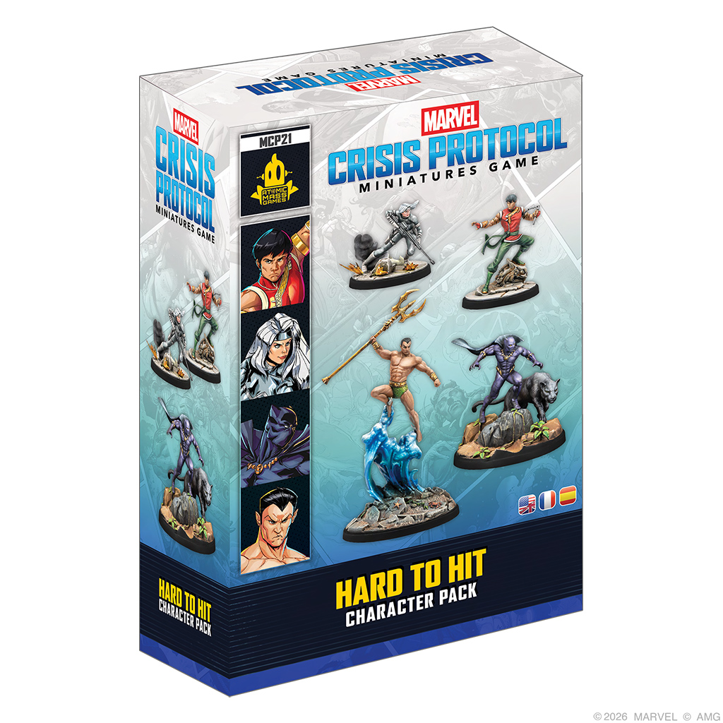 front of box featuring painted silver sable, shang chi, namor, and black panther