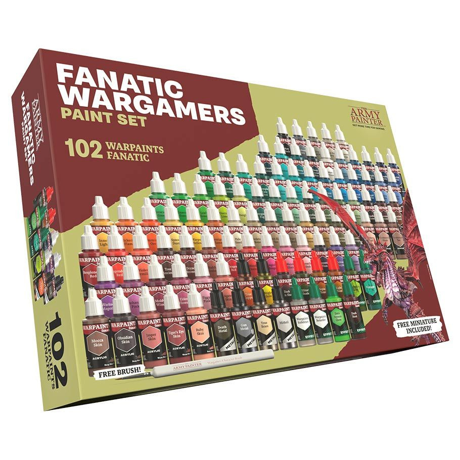 front of box showing 102 bottles of paint