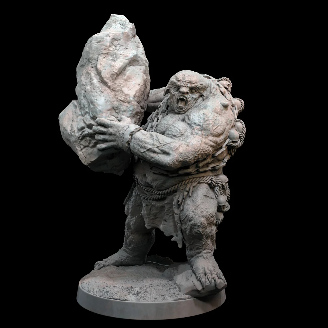 giant rock hurling monster miniature digital render