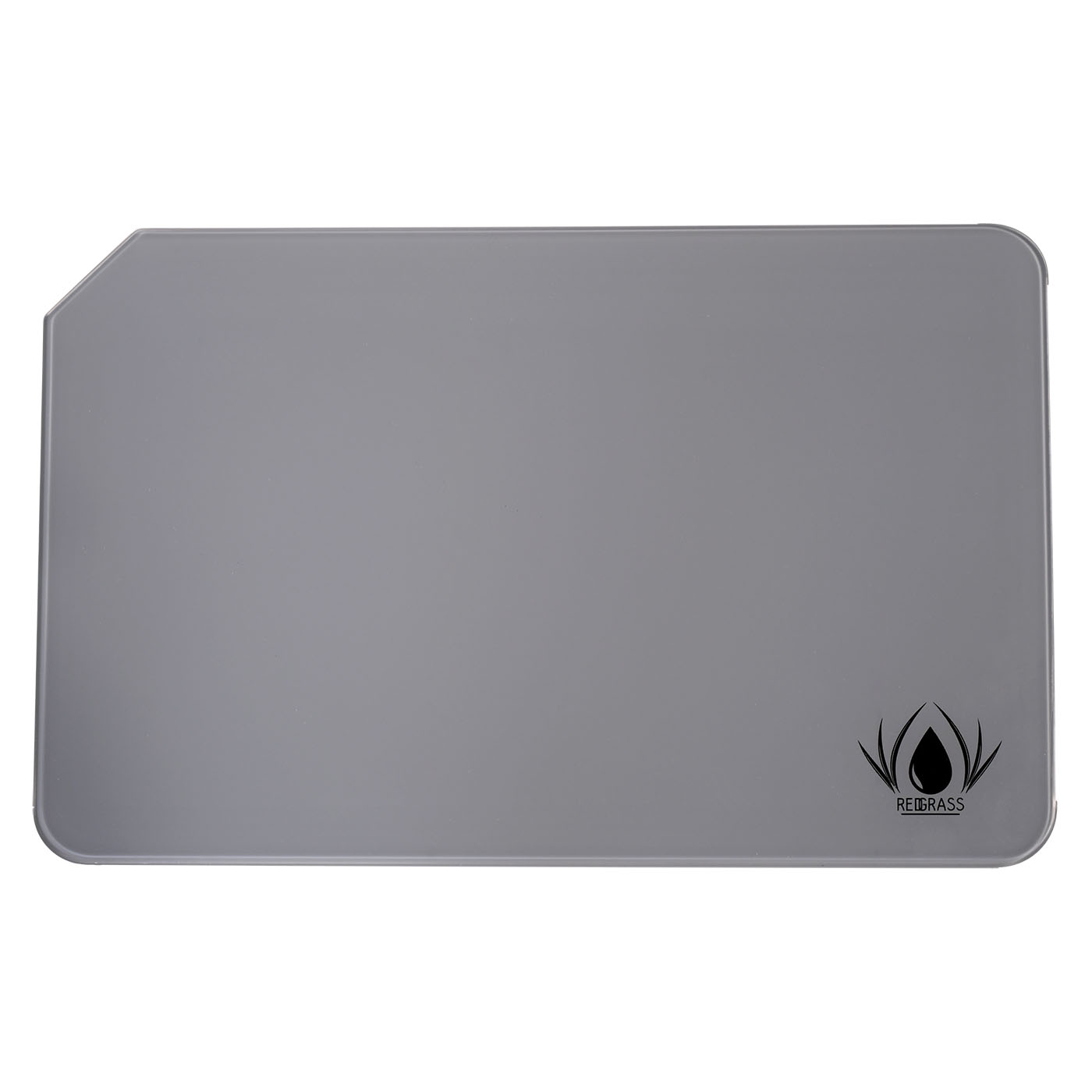 glass rounded rectangle with water drop and grass logo in bottom corner