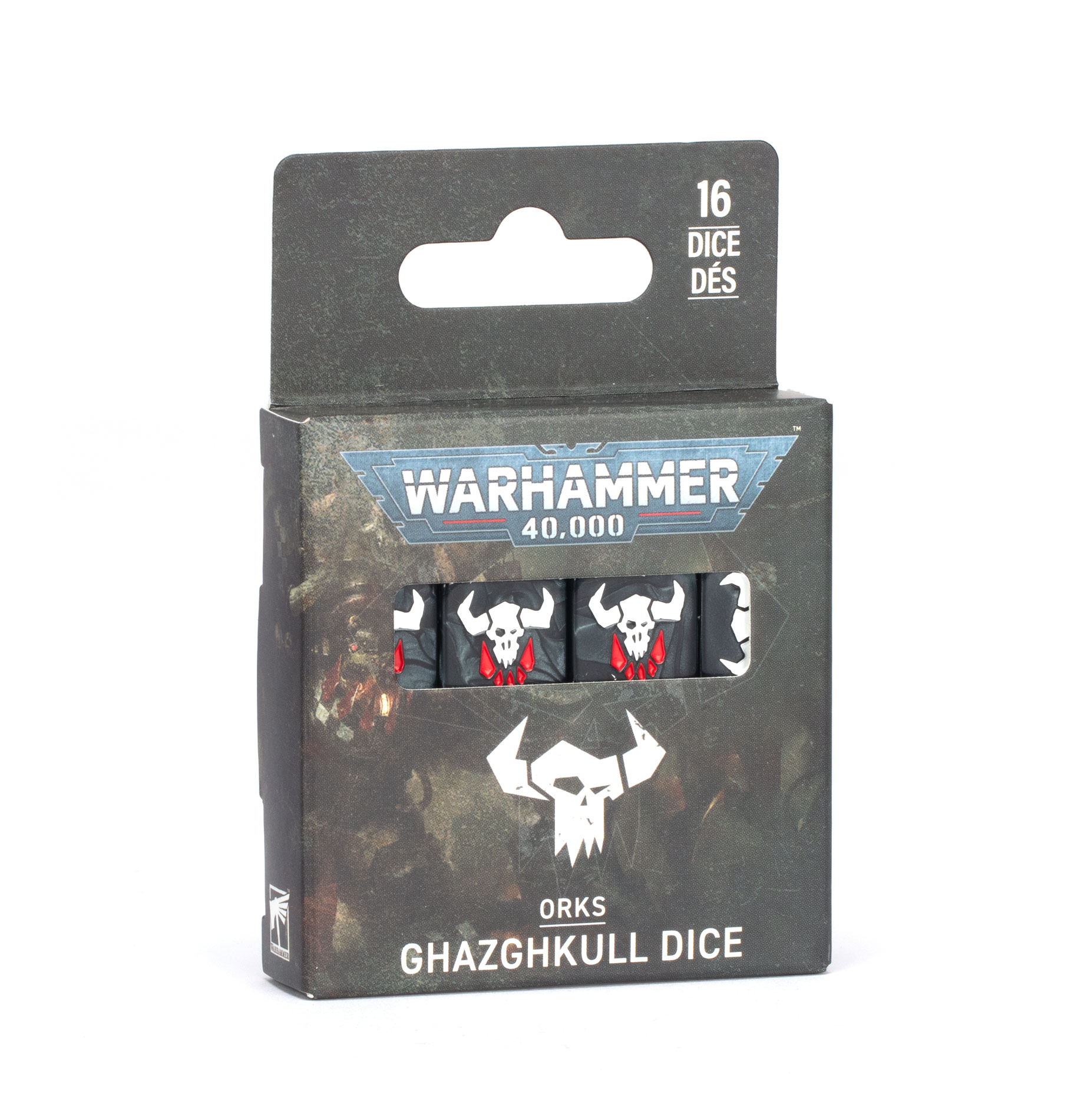 grey dice with ghazghkull skull emblem