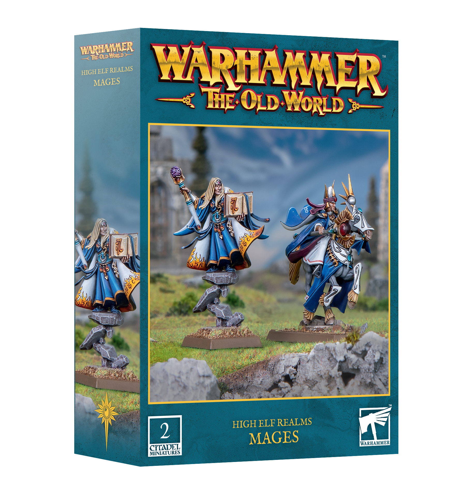 high elf mages front of box