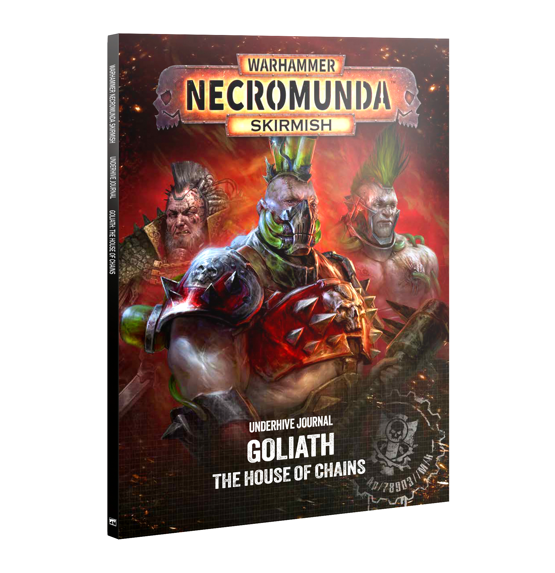 book cover featuring art of three men with mow hawks and cybernetics in red armor