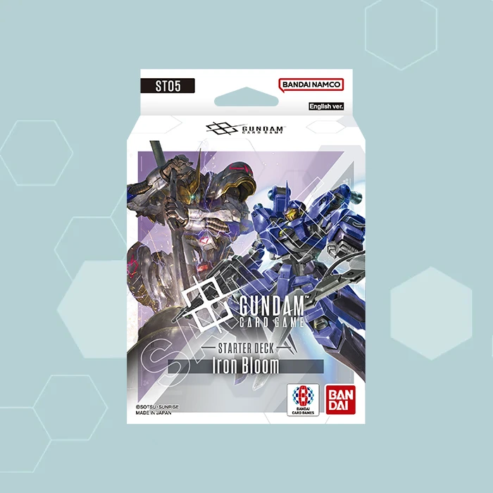 iron bloom starter deck box art featuring two giant robots