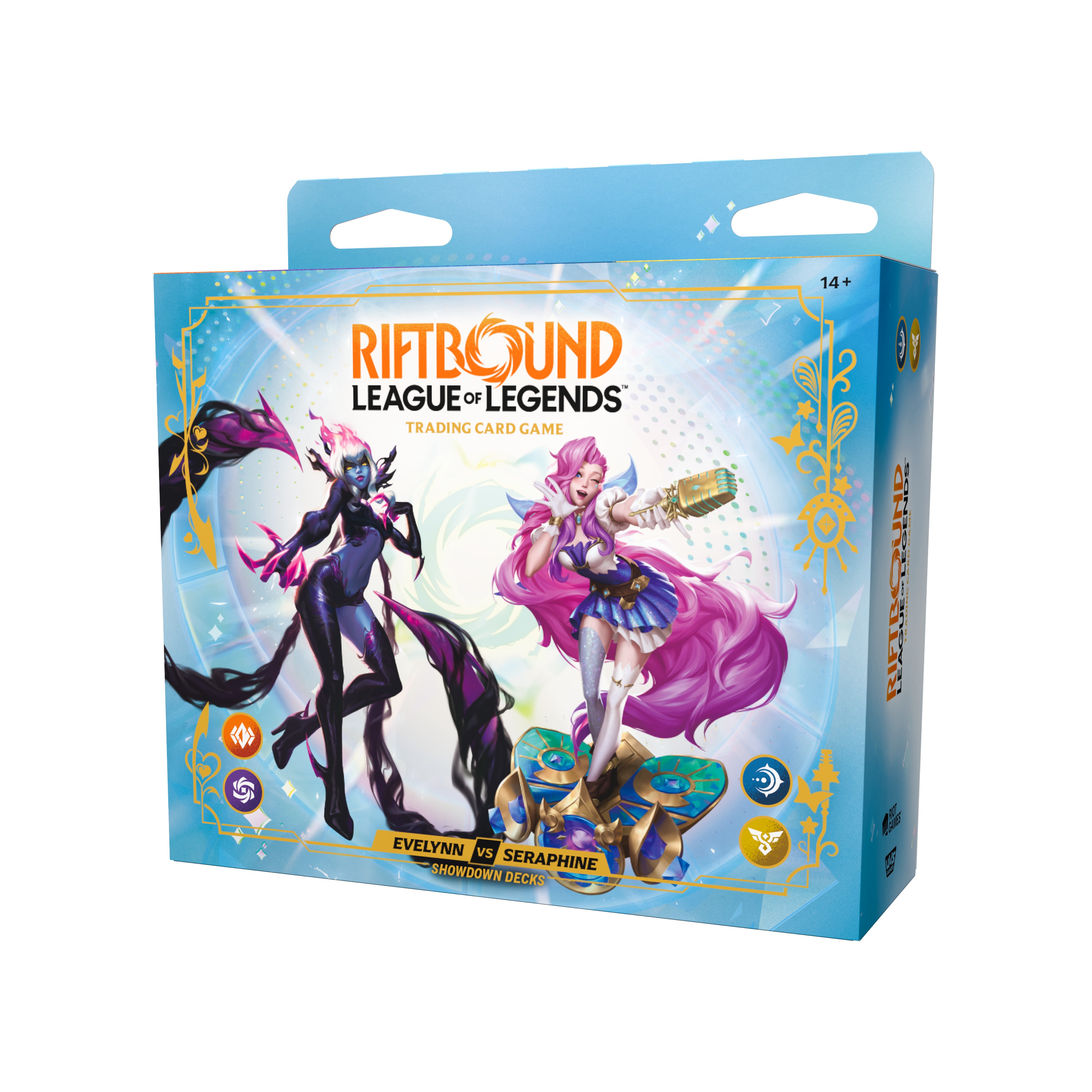 light blue box featuring league of legends characters evelynn and seraphine