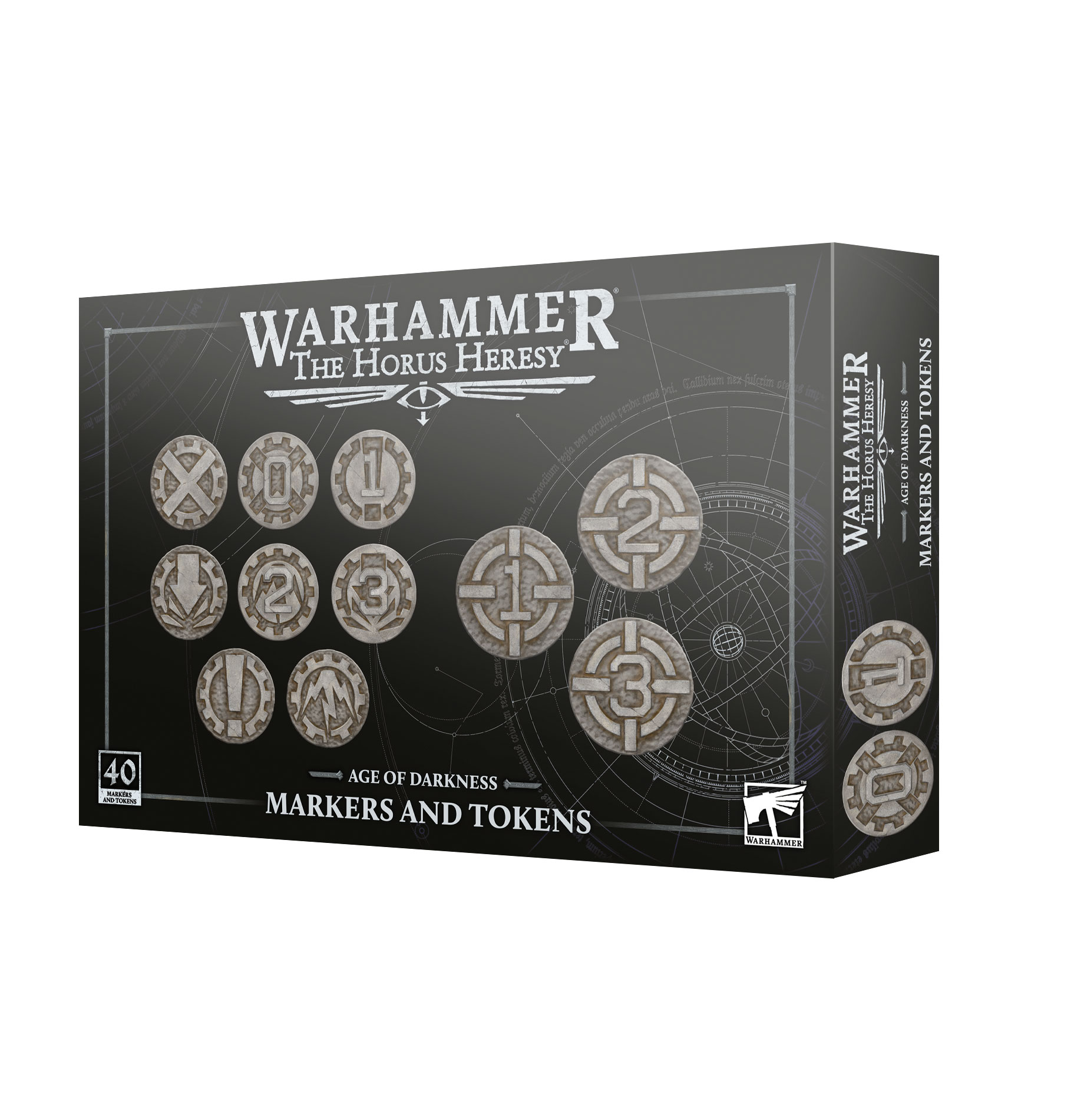 markers and tokens front of box