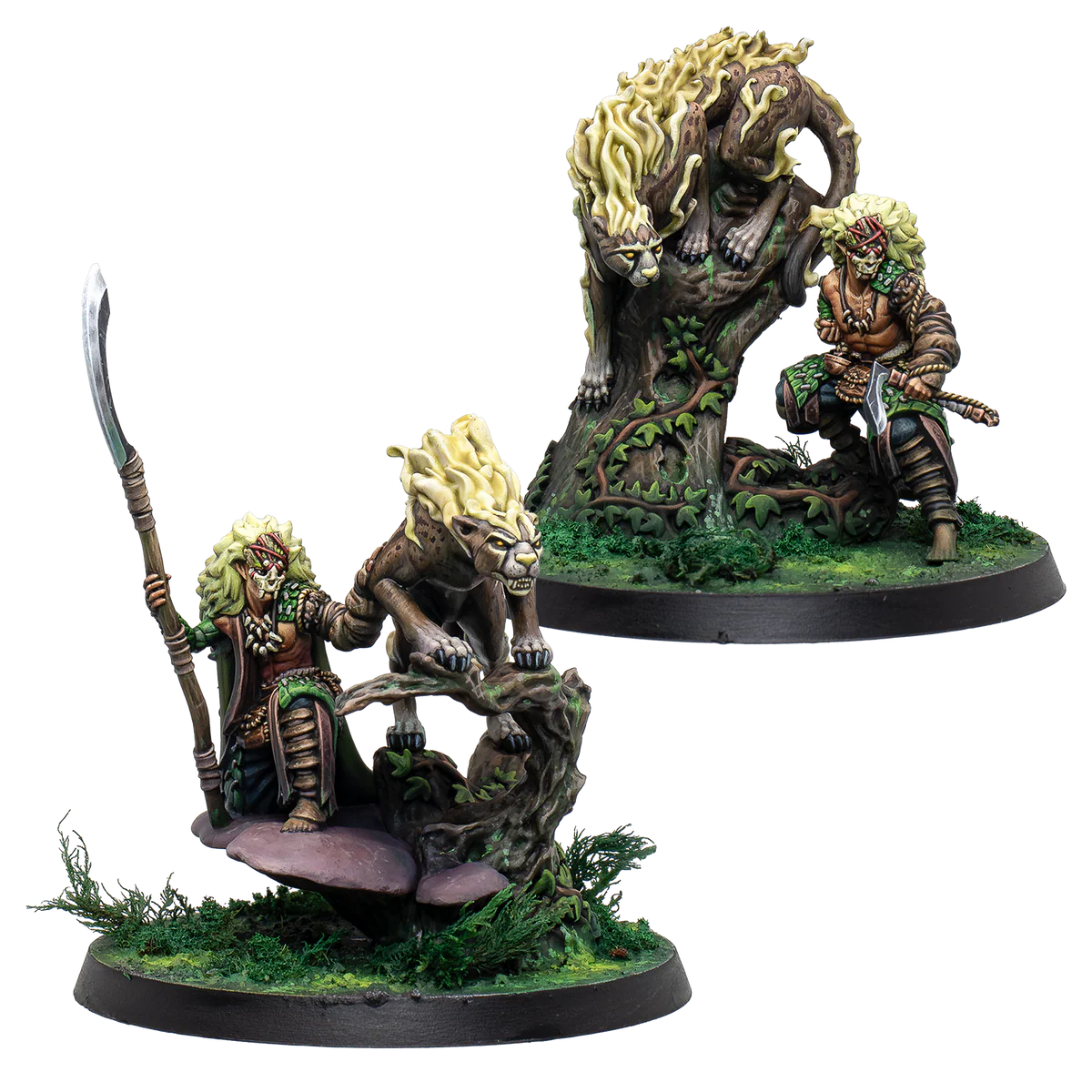 masked elves with leopards painted miniatures