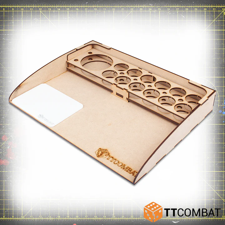 mdf tray with plastic palette, one large hole, and 12 small holes