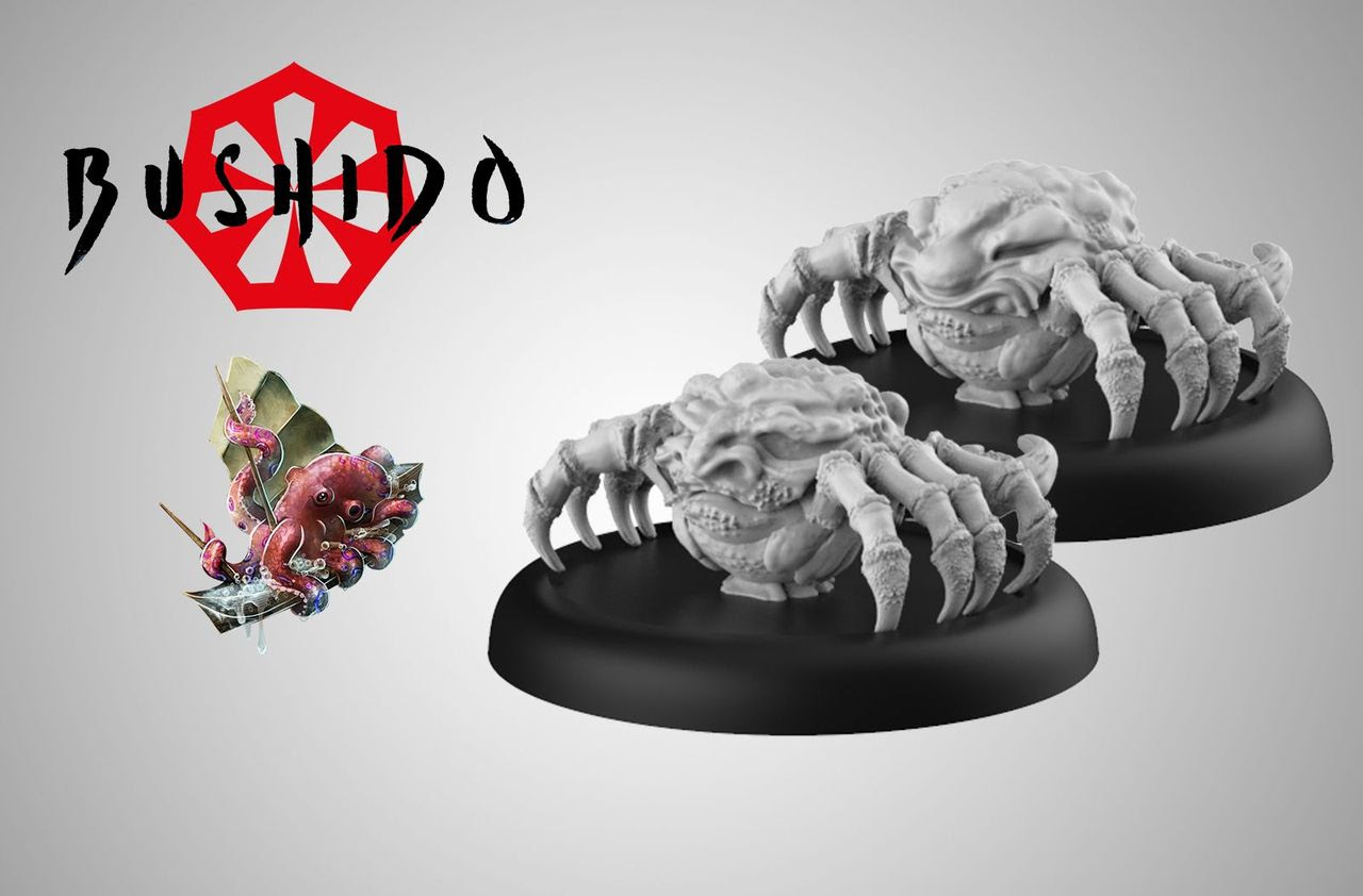 model render of two crabs with human faces