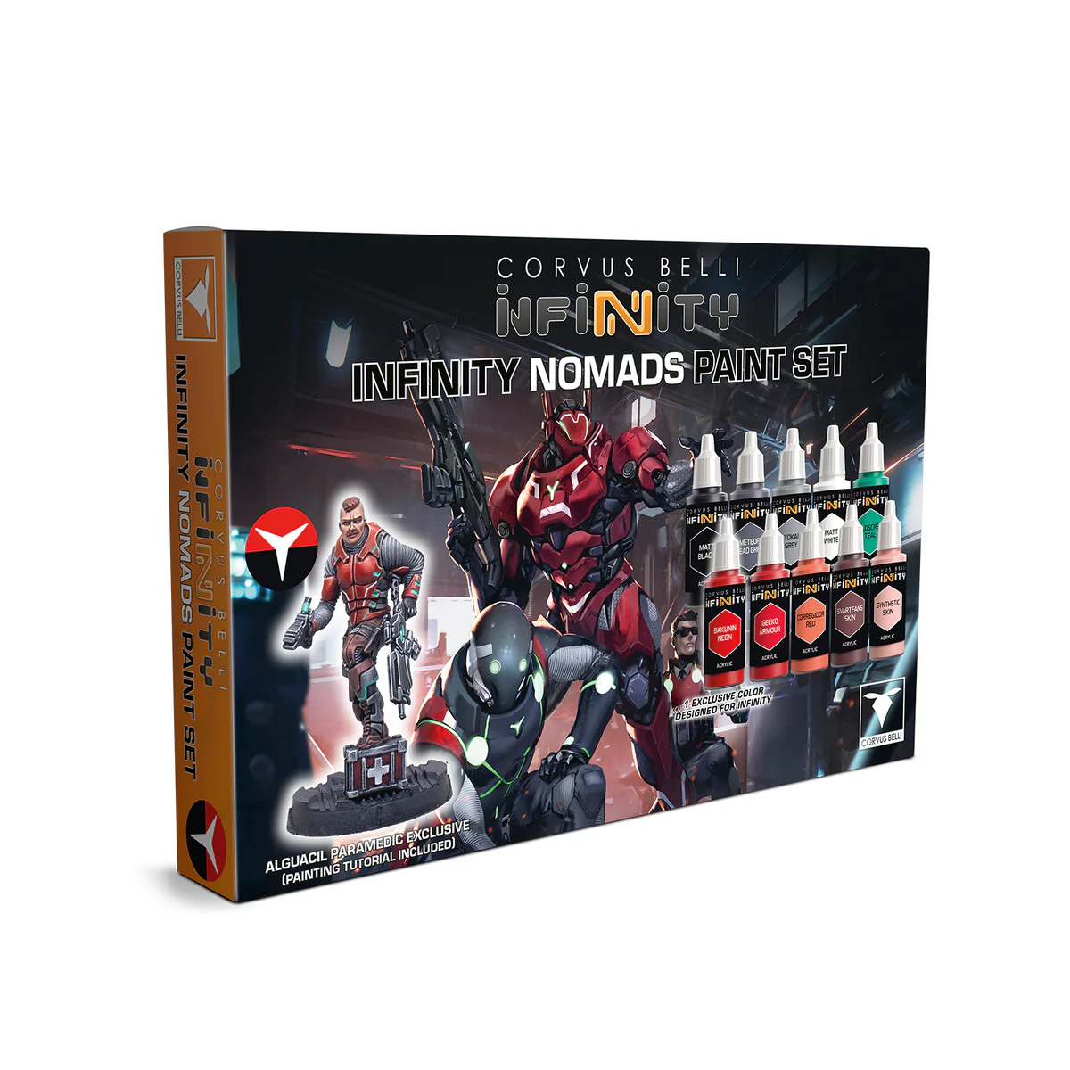 nomads paint set box featuring painted miniature and ten paint bottles