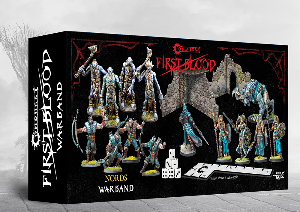back of box with painted warrior women, archers, and frost giants