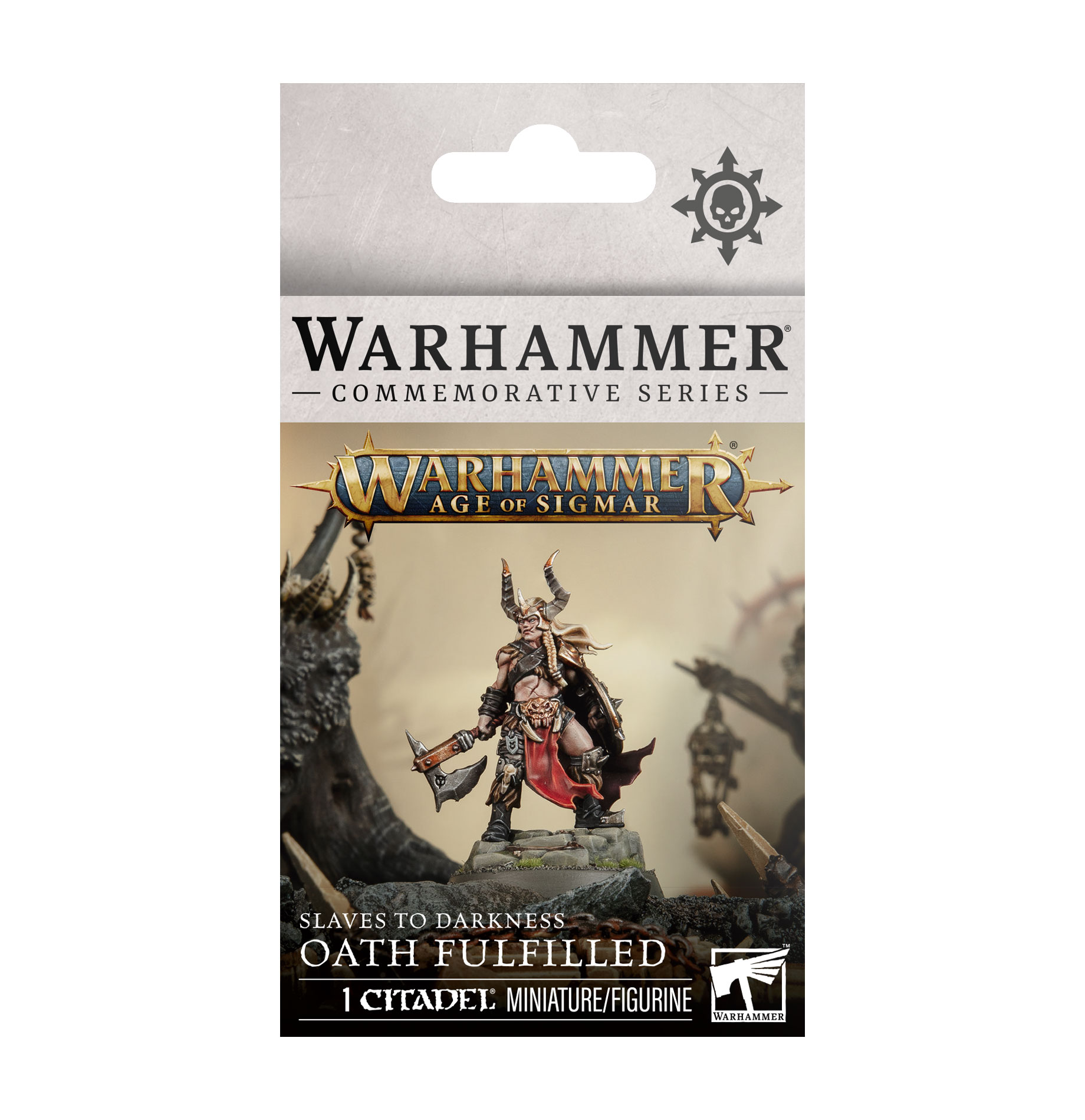 front of box featuring scarred barbarian woman with horned helmet and blonde braid