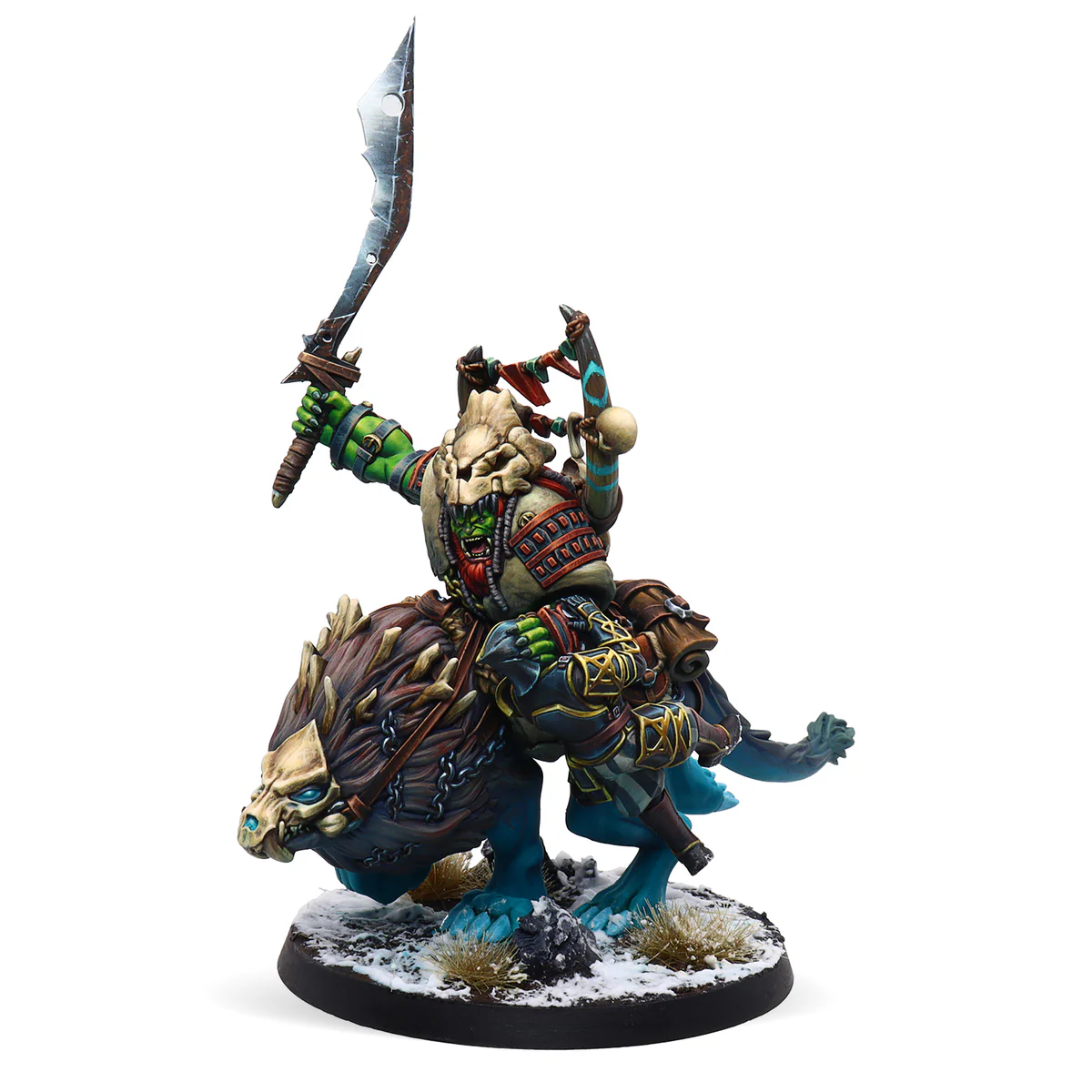 one painted orc on mount miniature