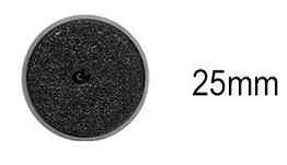 one round black base labelled 25mm