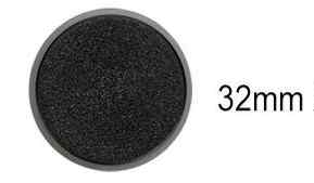 one round black base labelled 32mm
