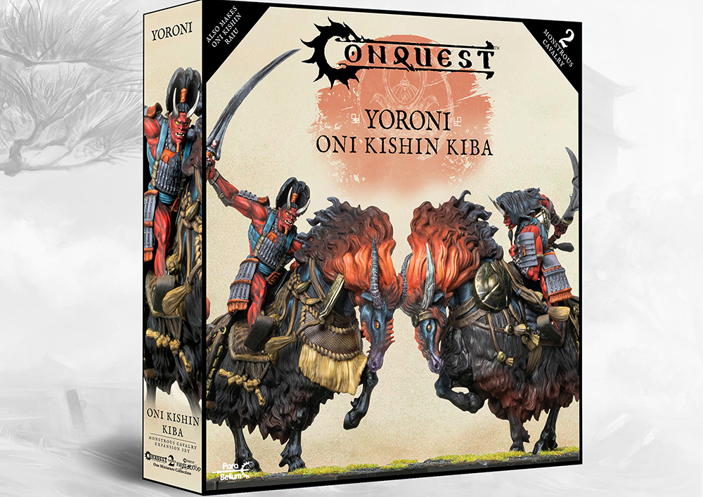 oni kishin kiba front of box featuring two painted oni on horseback