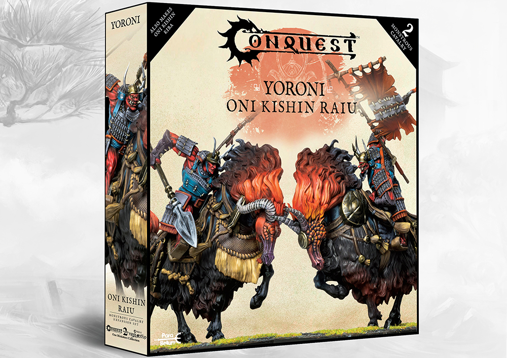 oni kishin raiu front of box featuring two painted miniatures of oni on horseback