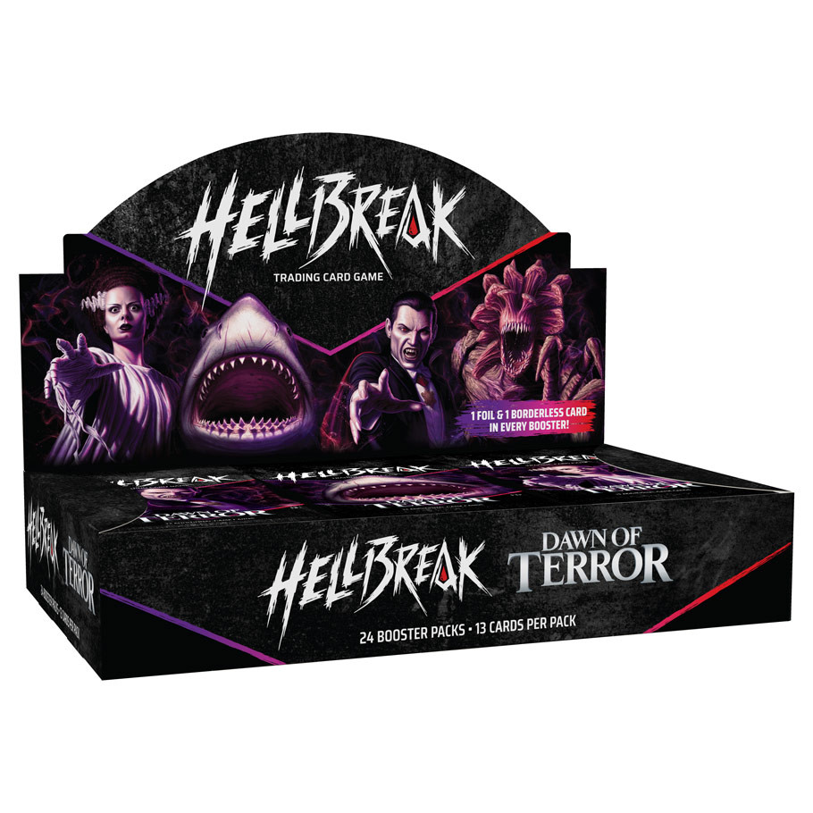 open display of packs featuring shark bride of frankenstein and dracula