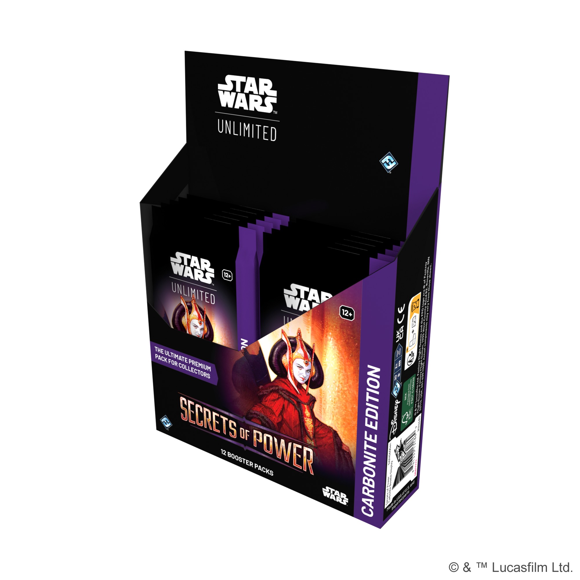open purple display of carbonite booster packs