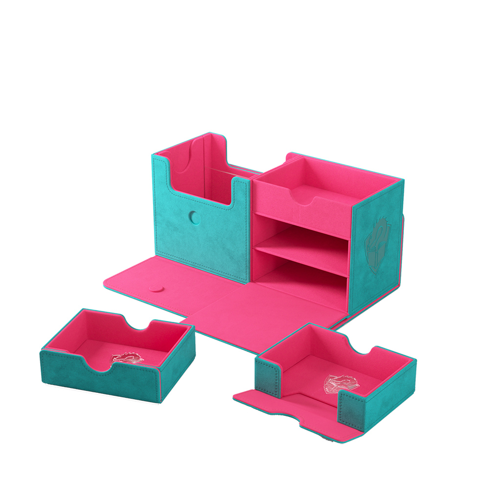 open teal deck box with pink lining