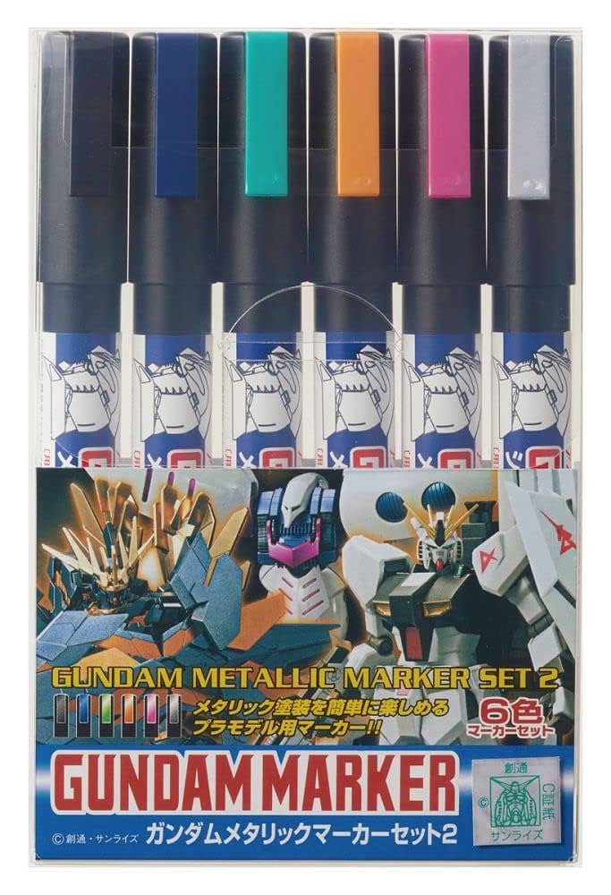 pack of black, blue, green, orange, pink, and silver metallic markers