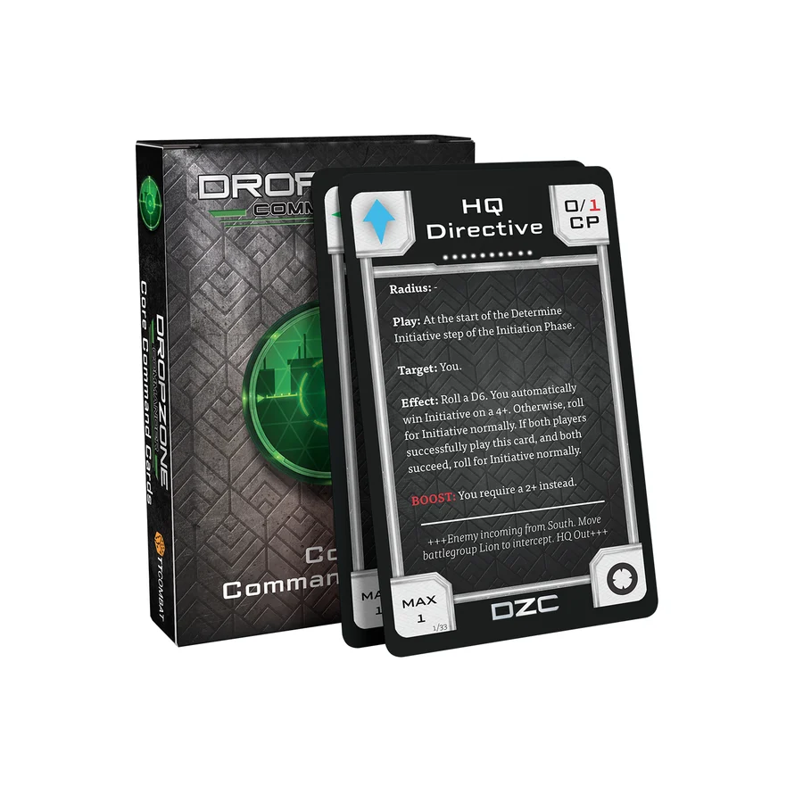 Pack of command cards besides single card titled h q directive