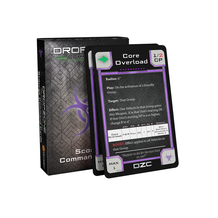pack of command cards and single card titled core overload