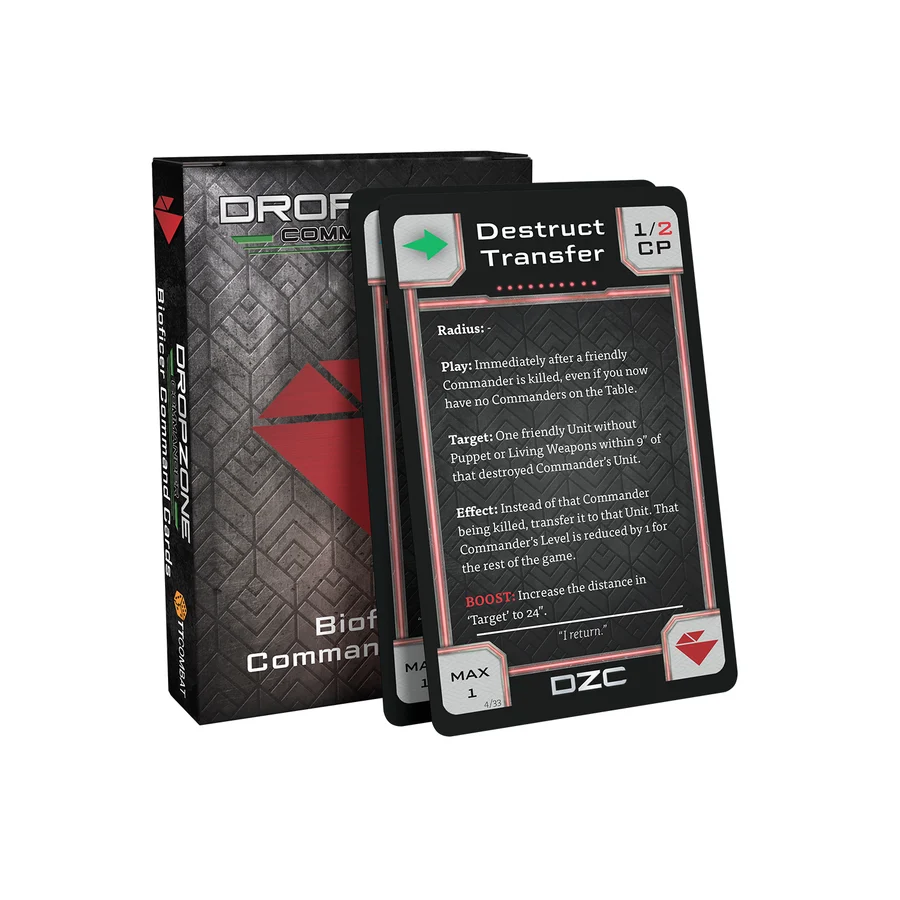 pack of command cards and single card titled destruct transfer