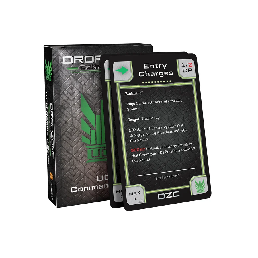 pack of command cards and single card titled entry charges