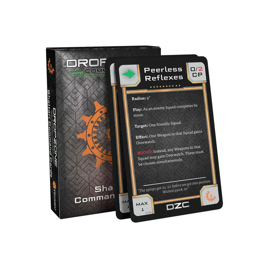pack of command cards and single card titled peerless reflexes