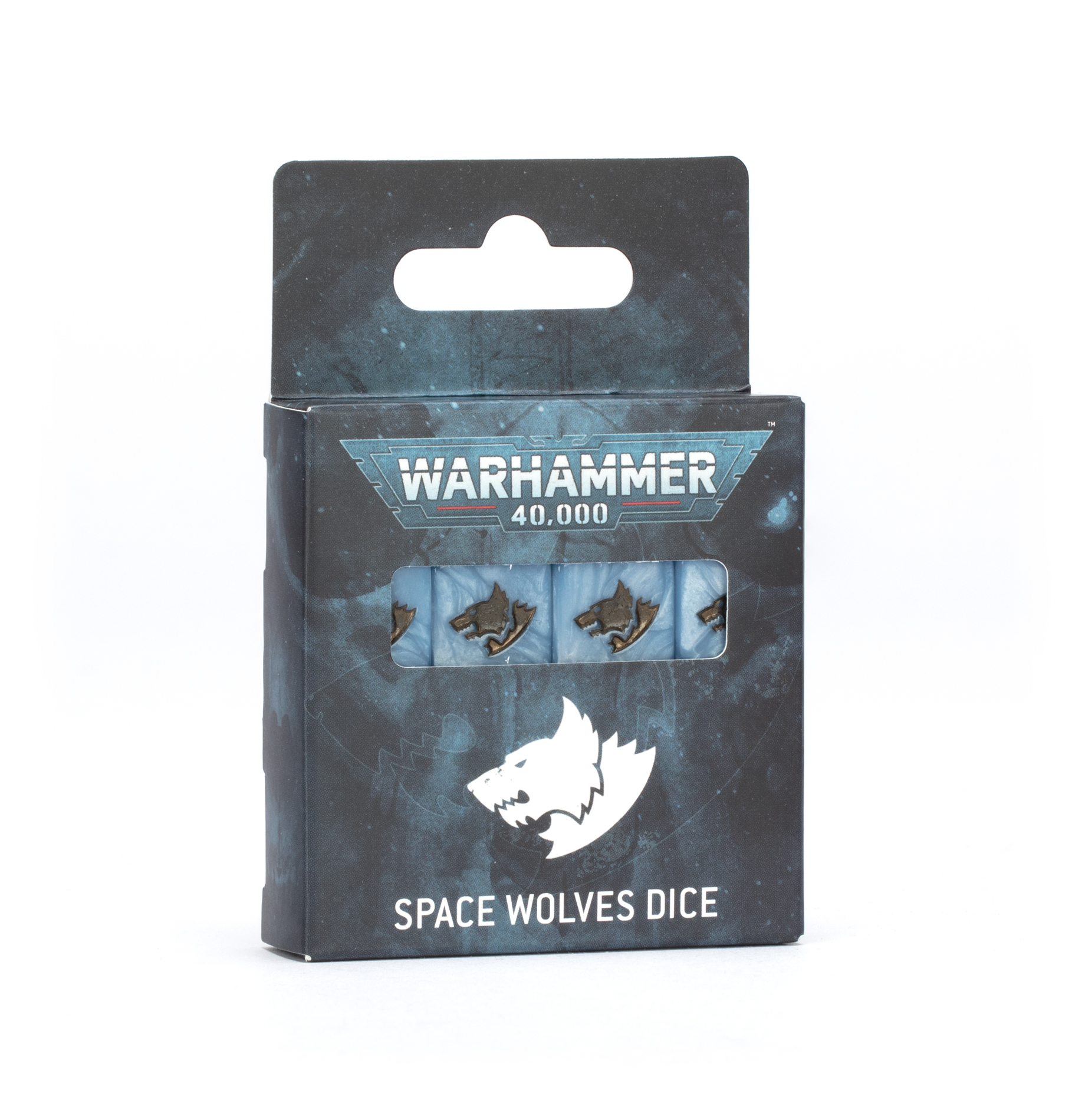 pack of light blue dice