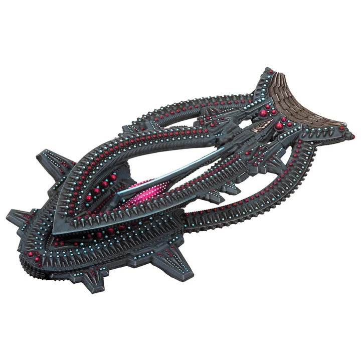 painted grey magenta and teal space ship