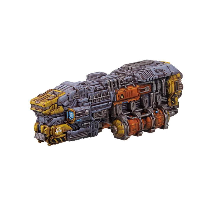 painted grey yellow and orange space ship miniature