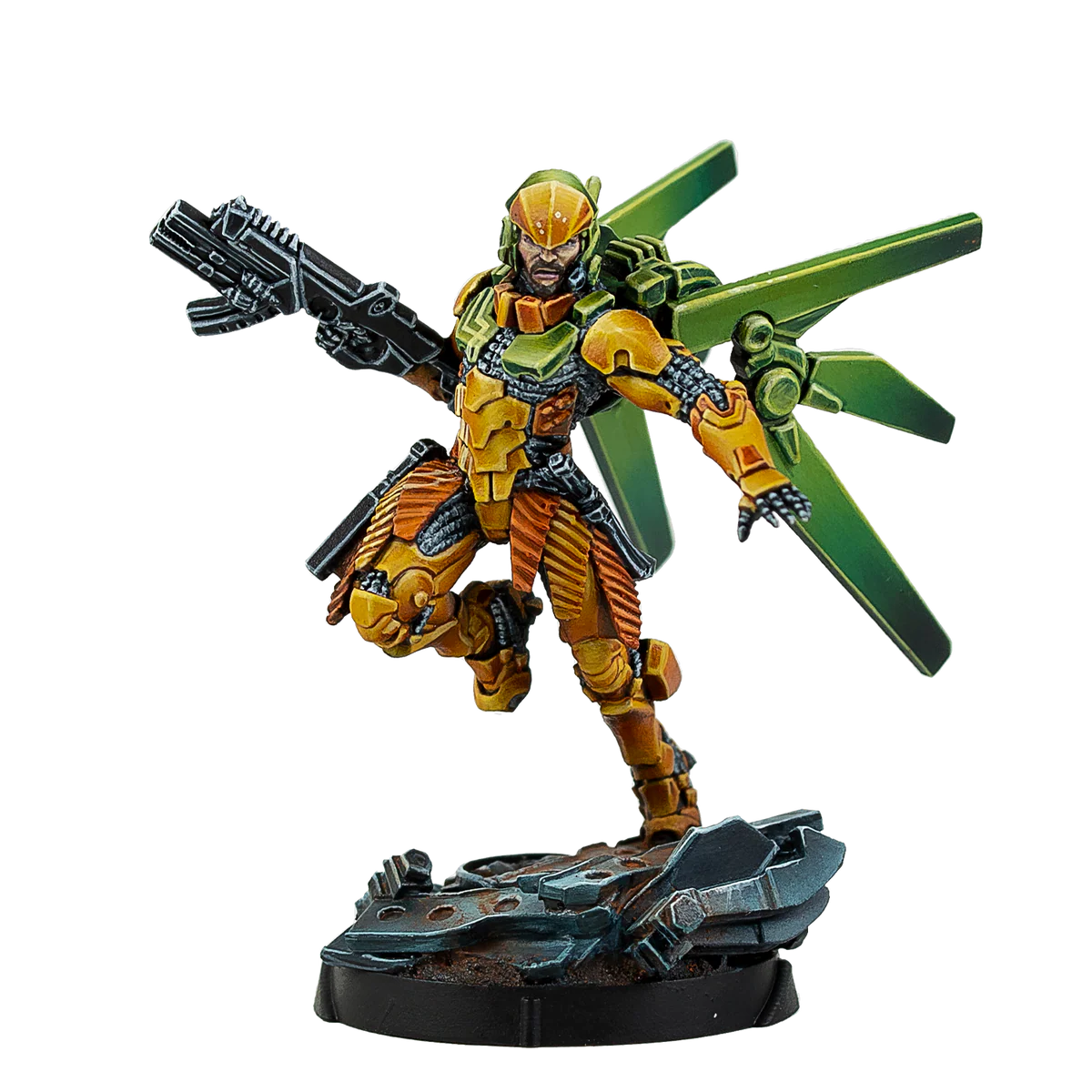 painted lei gong miniature in yellow and green