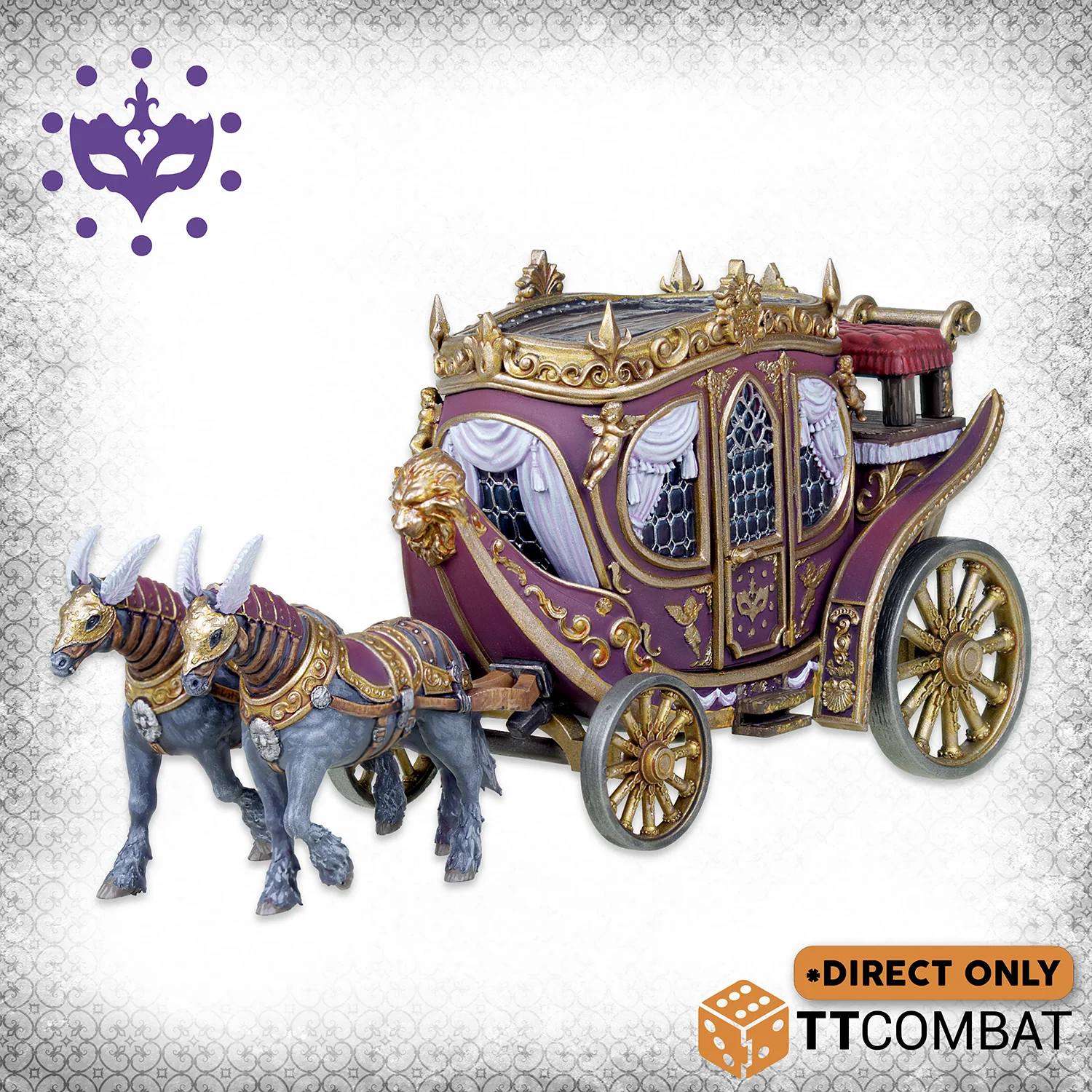 painted miniature of purple horse drawn carriage