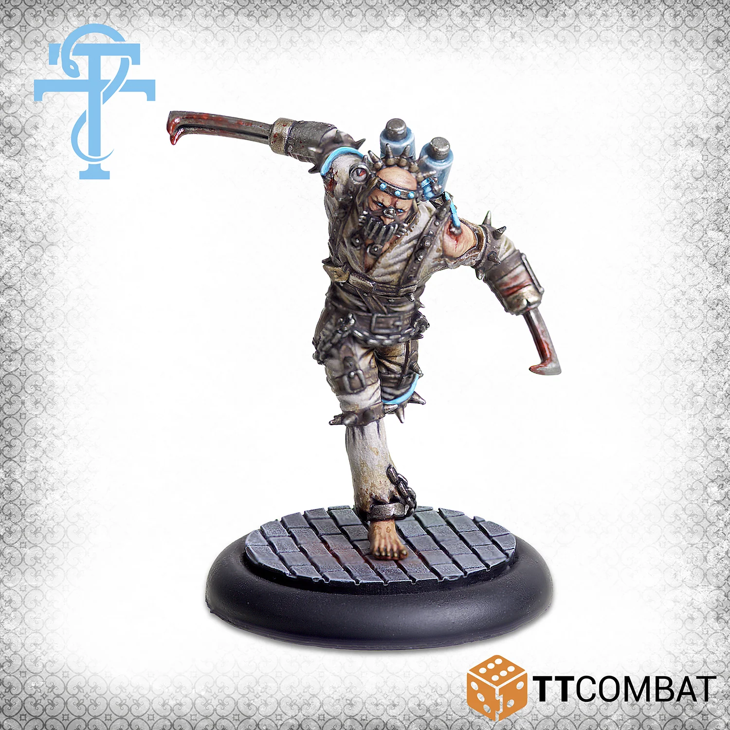 painted miniature with hooks for hands