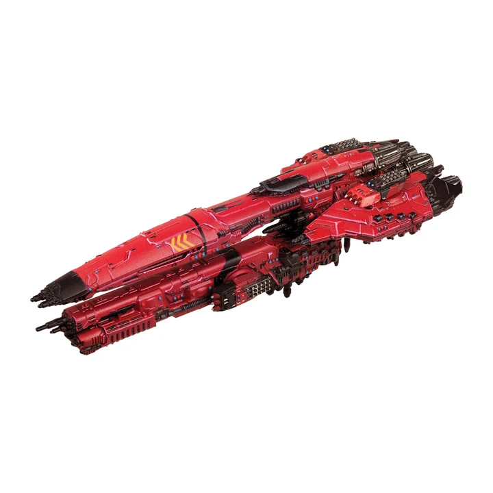 painted red and black space ship miniature