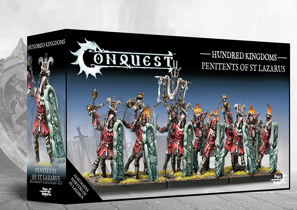 penitents of saint lazarus box art featuring infantry with coffin shields
