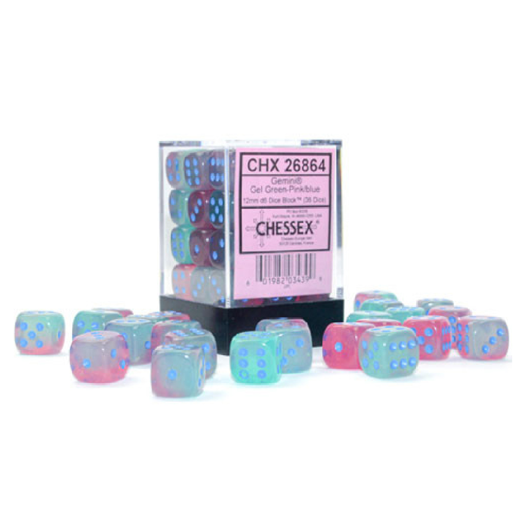 pink and green dice