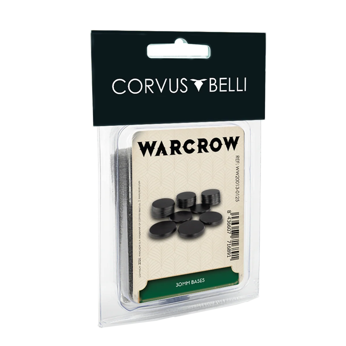 plastic pack with image of twenty black round bases